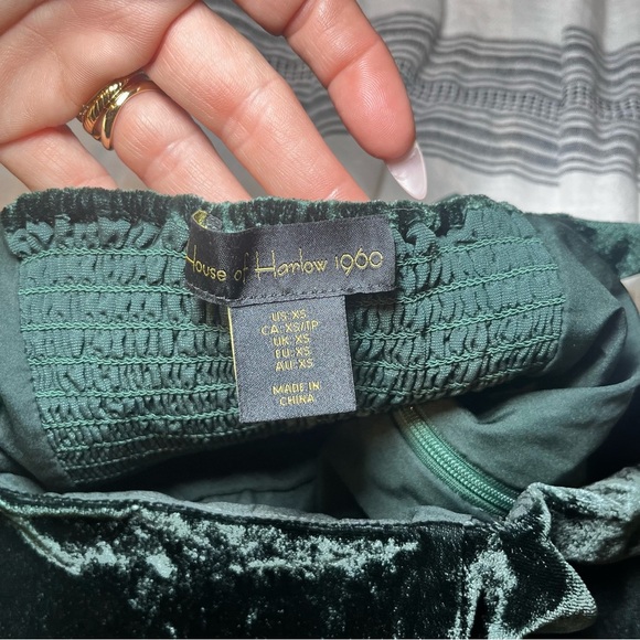 House of Harlow 1960 Velvet Tie Shoulder Mini Short Dress Dark Green Clubbing - Picture 3 of 14